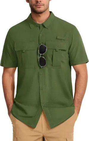 MAGCOMSEN Men's UPF 50  Fishing Shirts UV Sun Protection Cooling Quick Dry Short Sleeve Shirts for Hiking Safari Camping