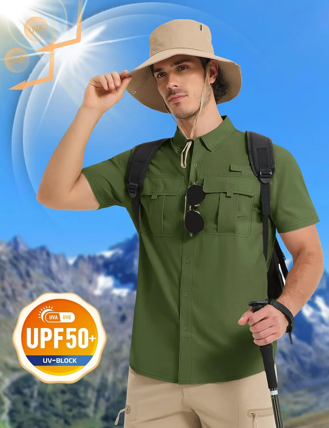 MAGCOMSEN Men's UPF 50  Fishing Shirts UV Sun Protection Cooling Quick Dry Short Sleeve Shirts for Hiking Safari Camping