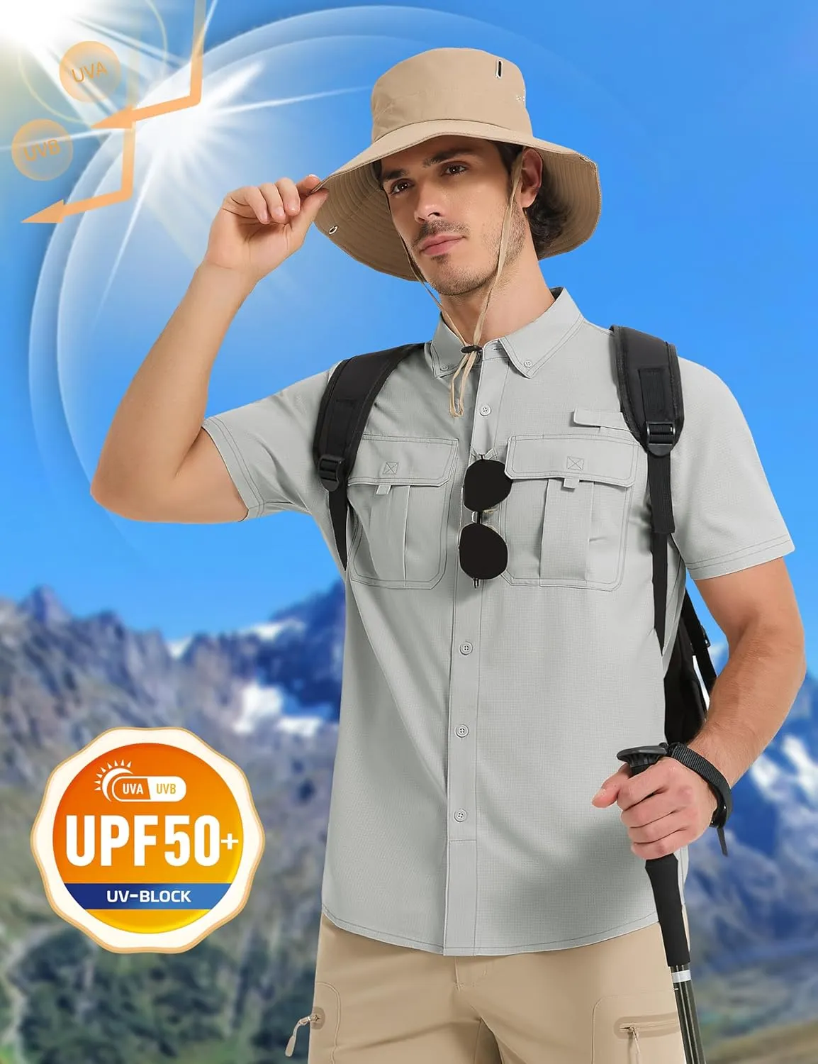 MAGCOMSEN Men's UPF 50  Fishing Shirts UV Sun Protection Cooling Quick Dry Short Sleeve Shirts for Hiking Safari Camping