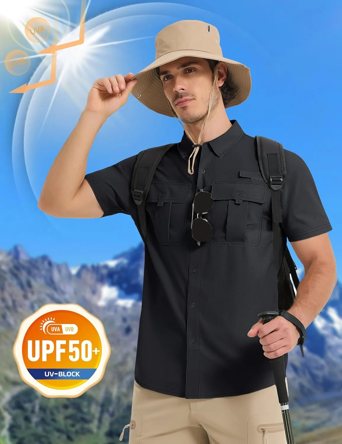 MAGCOMSEN Men's UPF 50  Fishing Shirts UV Sun Protection Cooling Quick Dry Short Sleeve Shirts for Hiking Safari Camping