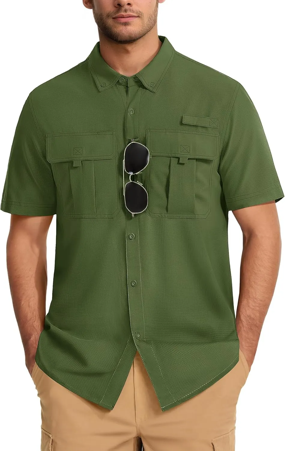 MAGCOMSEN Men's UPF 50  Fishing Shirts UV Sun Protection Cooling Quick Dry Short Sleeve Shirts for Hiking Safari Camping