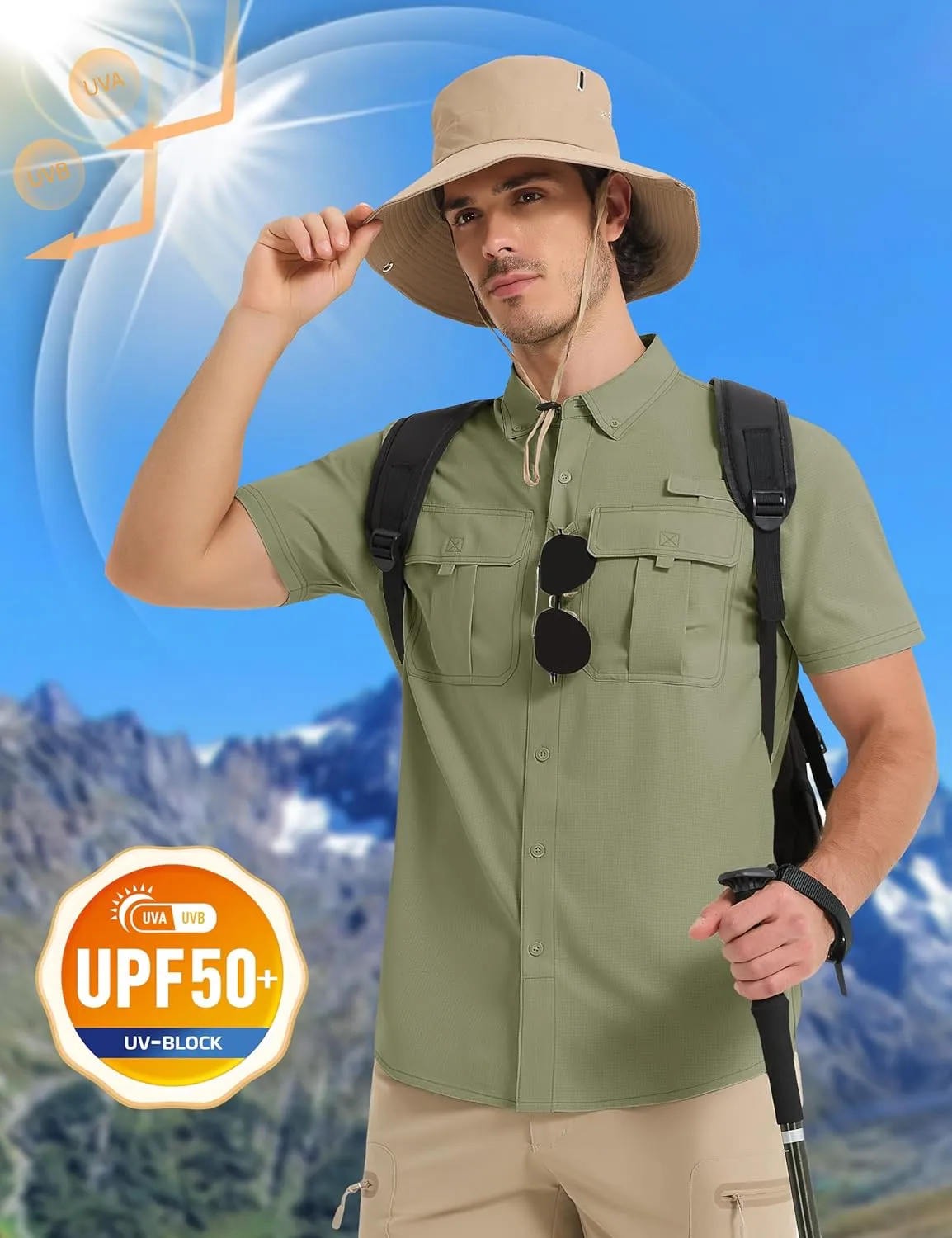 MAGCOMSEN Men's UPF 50  Fishing Shirts UV Sun Protection Cooling Quick Dry Short Sleeve Shirts for Hiking Safari Camping