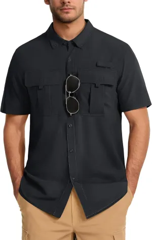 MAGCOMSEN Men's UPF 50  Fishing Shirts UV Sun Protection Cooling Quick Dry Short Sleeve Shirts for Hiking Safari Camping