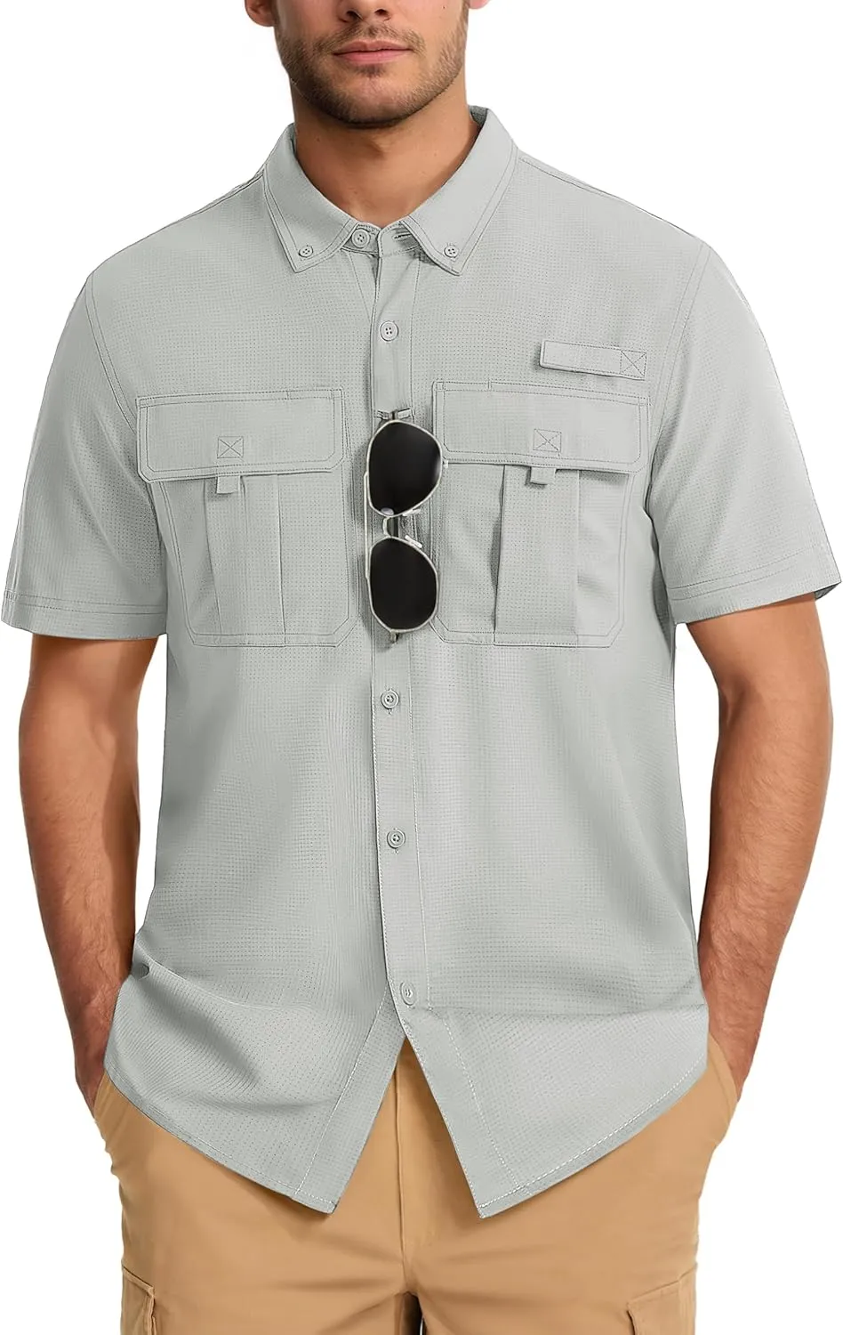 MAGCOMSEN Men's UPF 50  Fishing Shirts UV Sun Protection Cooling Quick Dry Short Sleeve Shirts for Hiking Safari Camping