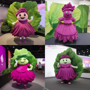 Magenta Cabbage leaf mascot costume character dressed with Pleated Skirt and Anklets, Large