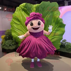 Magenta Cabbage leaf mascot costume character dressed with Pleated Skirt and Anklets, Large