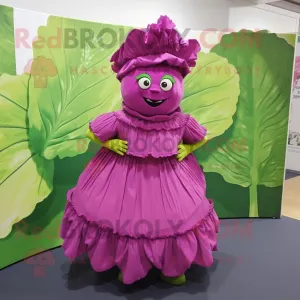 Magenta Cabbage leaf mascot costume character dressed with Pleated Skirt and Anklets, Large