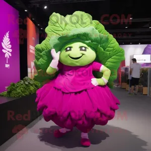 Magenta Cabbage leaf mascot costume character dressed with Pleated Skirt and Anklets, Large