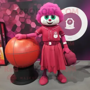 Magenta Human Cannon Ball mascot costume character dressed with a Shift Dress and Handbags, Large