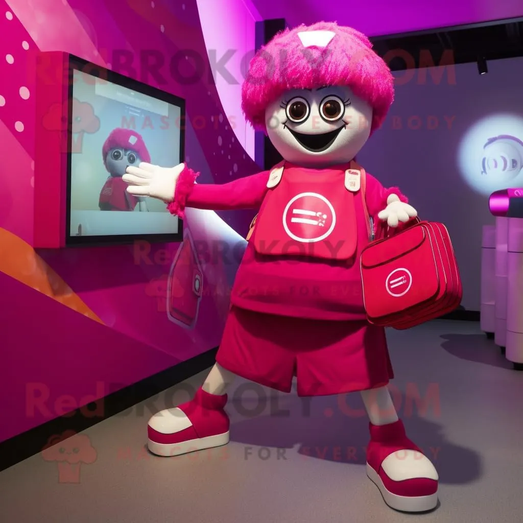 Magenta Momentum mascot costume character dressed with a Playsuit and Handbags, Large