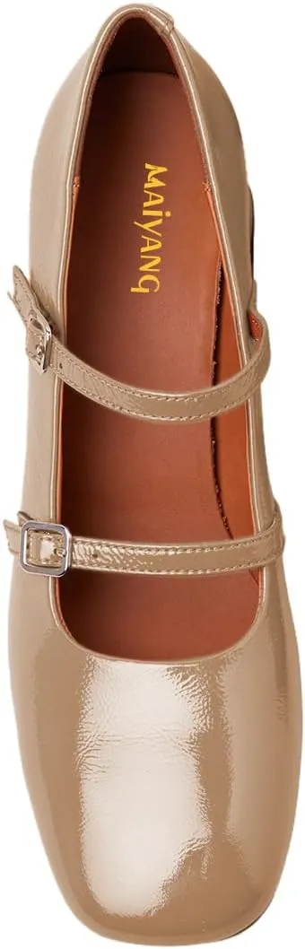 Maiyang Women Chic Two Straps Buckled Mary Jane Pumps Round Toe Chunky Mid Heel Party Event Dress Daily Shoes Size 4-16 US