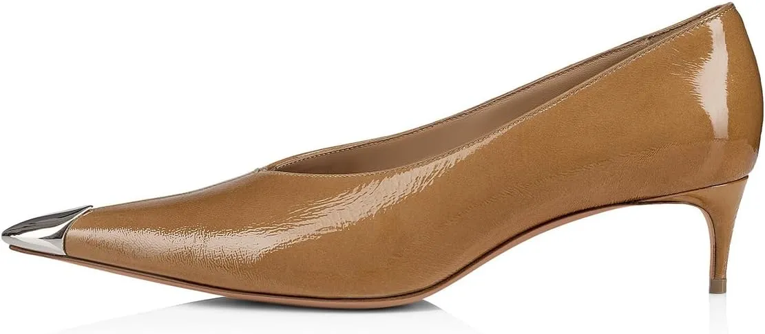 Maiyang Women Pointed Cap Toe Slip on Pumps Comfortable Low Kitten Heels Business Event Prom Dressy Shoes Size 4-16 US