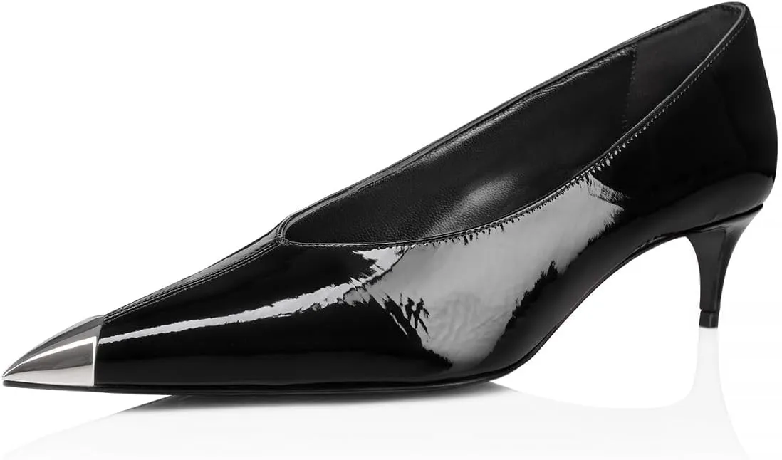 Maiyang Women Pointed Cap Toe Slip on Pumps Comfortable Low Kitten Heels Business Event Prom Dressy Shoes Size 4-16 US