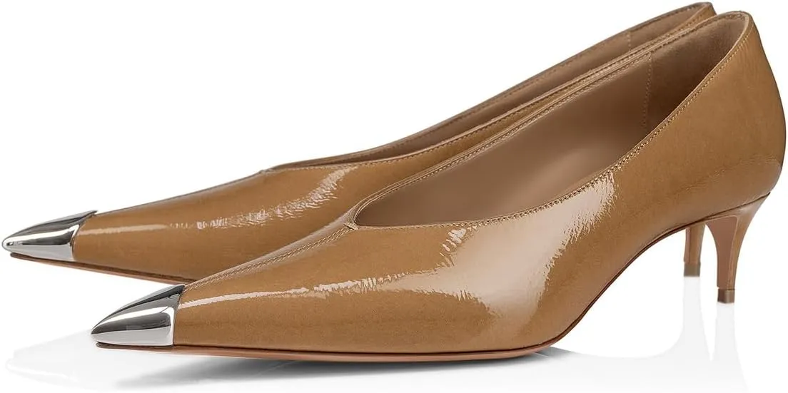 Maiyang Women Pointed Cap Toe Slip on Pumps Comfortable Low Kitten Heels Business Event Prom Dressy Shoes Size 4-16 US