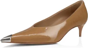Maiyang Women Pointed Cap Toe Slip on Pumps Comfortable Low Kitten Heels Business Event Prom Dressy Shoes Size 4-16 US