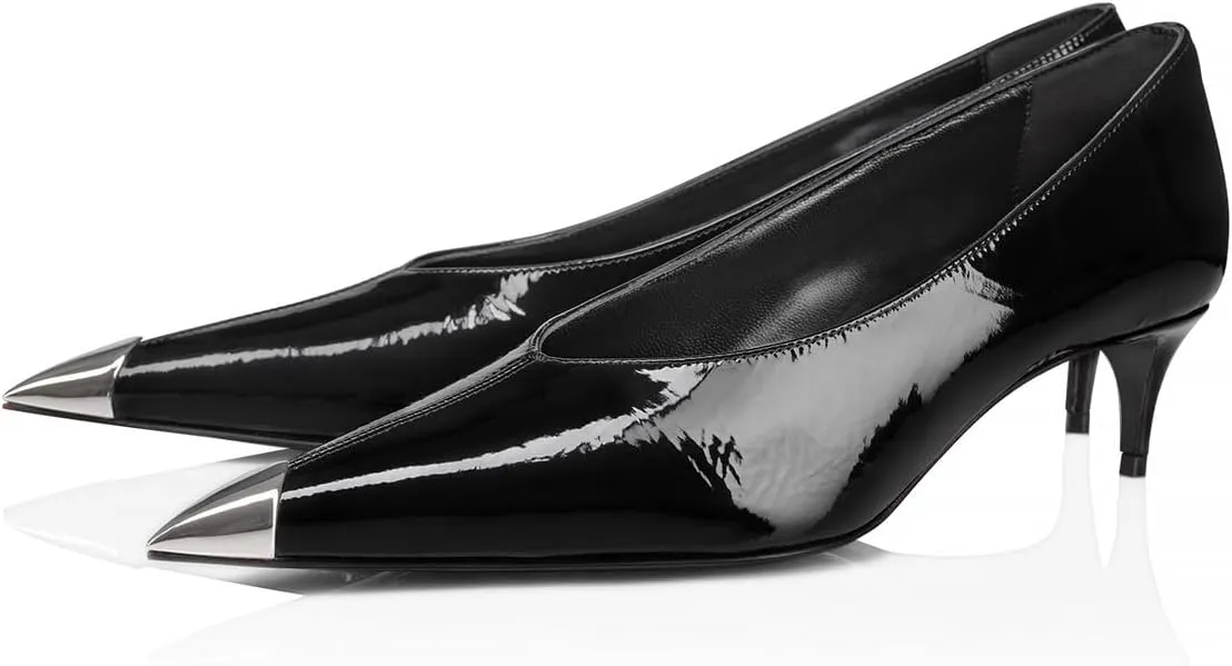 Maiyang Women Pointed Cap Toe Slip on Pumps Comfortable Low Kitten Heels Business Event Prom Dressy Shoes Size 4-16 US