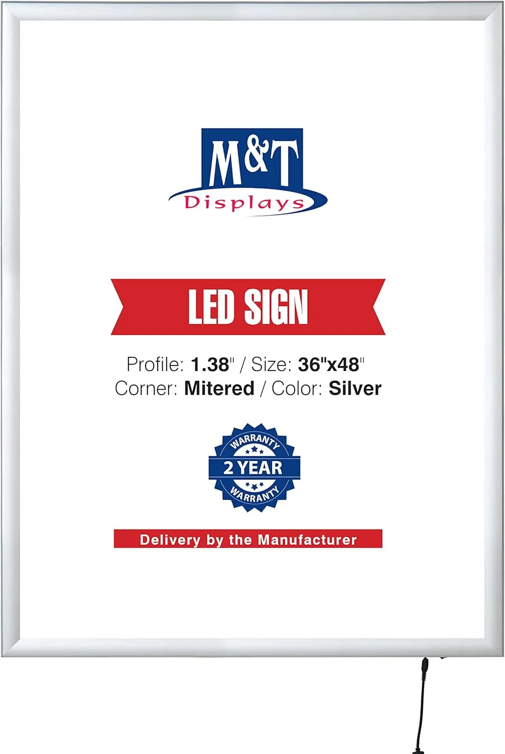 M&T Displays Smart LEDBox LED Backlit Poster Frame 36x48 Inch Silver 1.38" Aluminum Profile Front Loading Photo Picture Advertisement Sign Holder Mitered Corner Anti Glare Cover