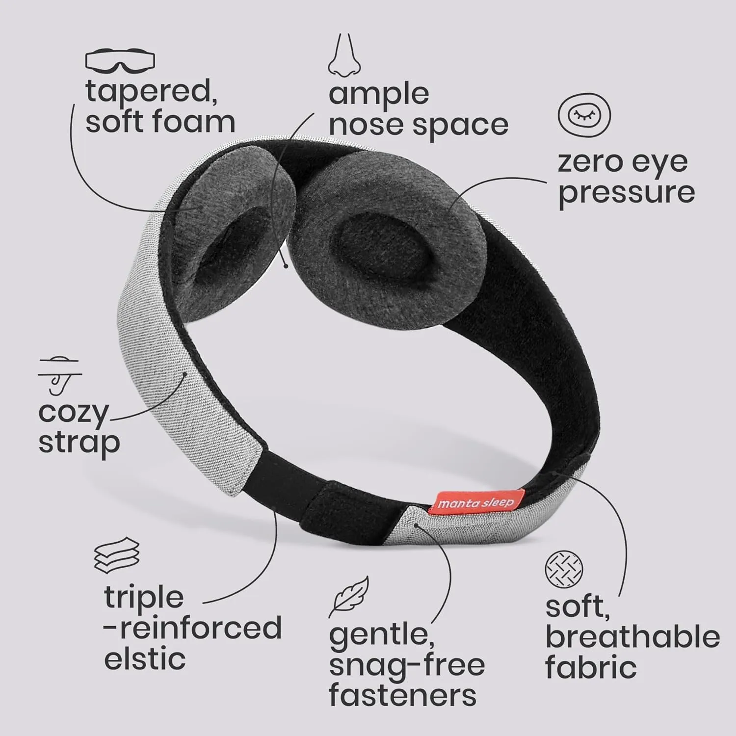 Manta Sleep Mask - 100% Light Blocking, Adjustable Sleeping Mask with Detachable Eye Cups, Ultra Comfortable for Women & Men, Zero Pressure on Lashes, Perfect for Travel/Shift Work