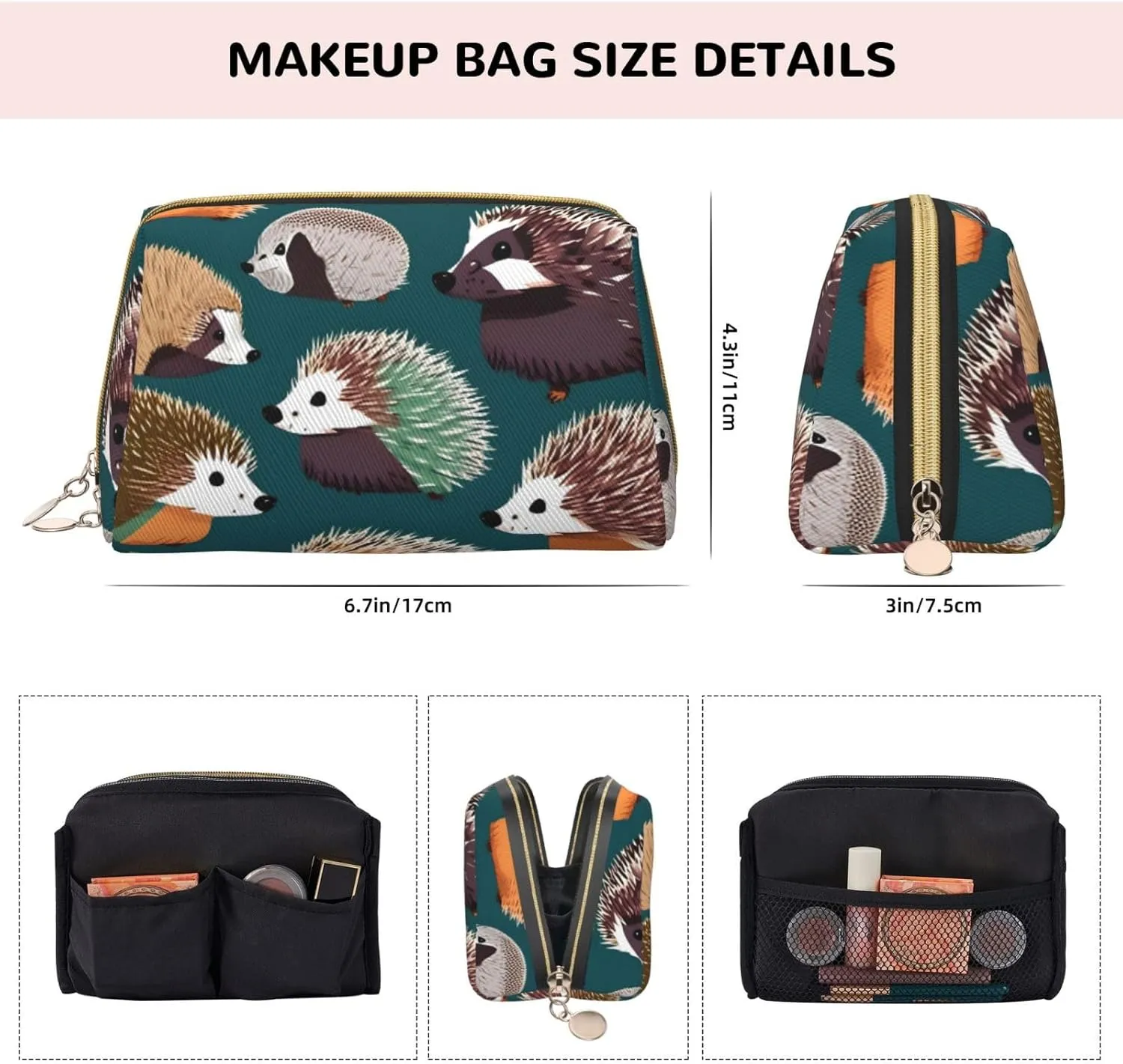 Many Hedgehogs Toiletry Pouch, Travel-Friendly Makeup Organizer For Makeup Brushes, Lipsticks