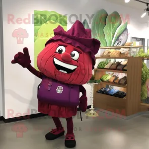 Maroon Cabbage mascot costume character dressed with a Pencil Skirt and Tote bags, Large