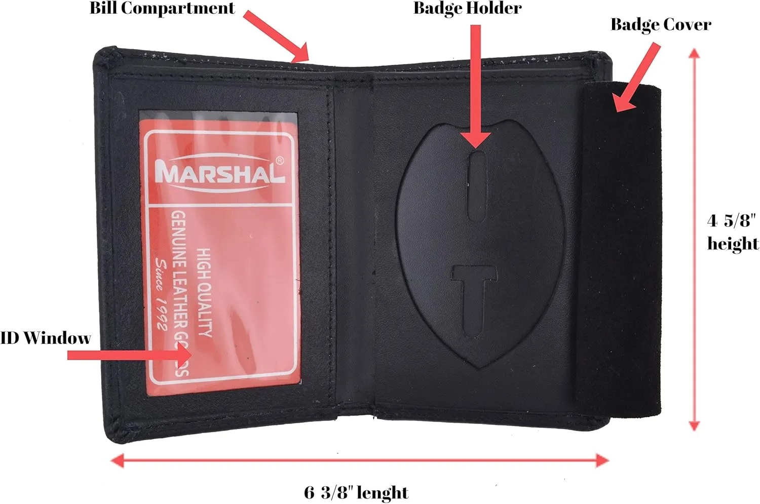 Marshal Genuine Leather RFID Slim Thin Bifold ID Money Wallet Oval Shape Badge Holder