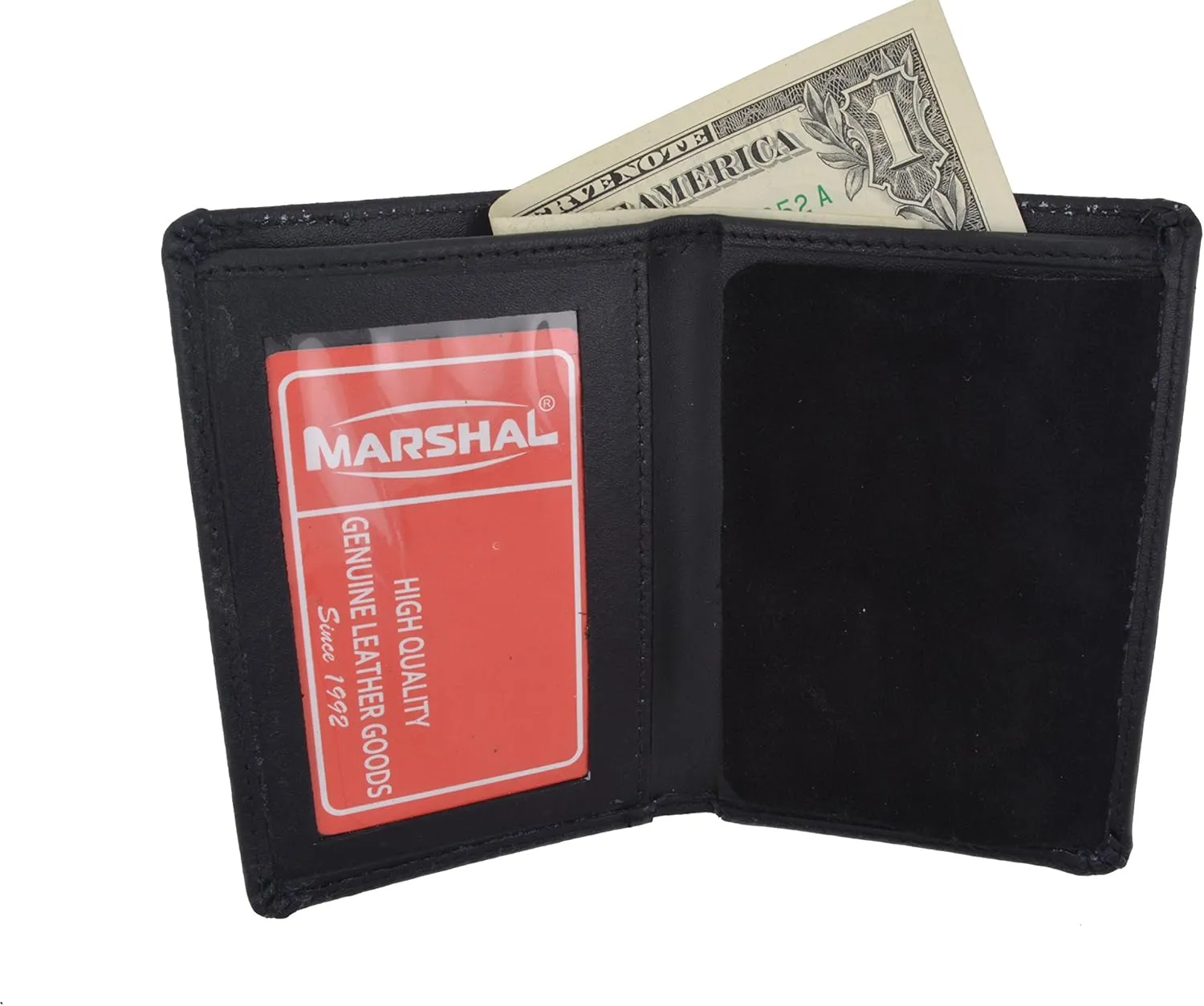 Marshal Genuine Leather RFID Slim Thin Bifold ID Money Wallet Oval Shape Badge Holder