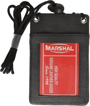 MARSHAL New Leather Neck Strap ID Badge Credit Card Holder Pouch Wallet Mini CrossBody