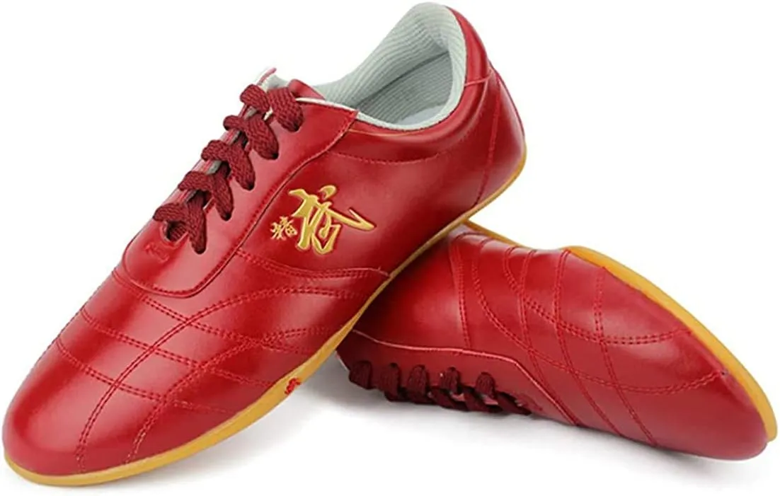 Martial Arts Shoes for Men, Leather Tai-Chi Kung-Fu Trainers Non-Slip Breathable Outdoor Daily Training Exercises Shoes