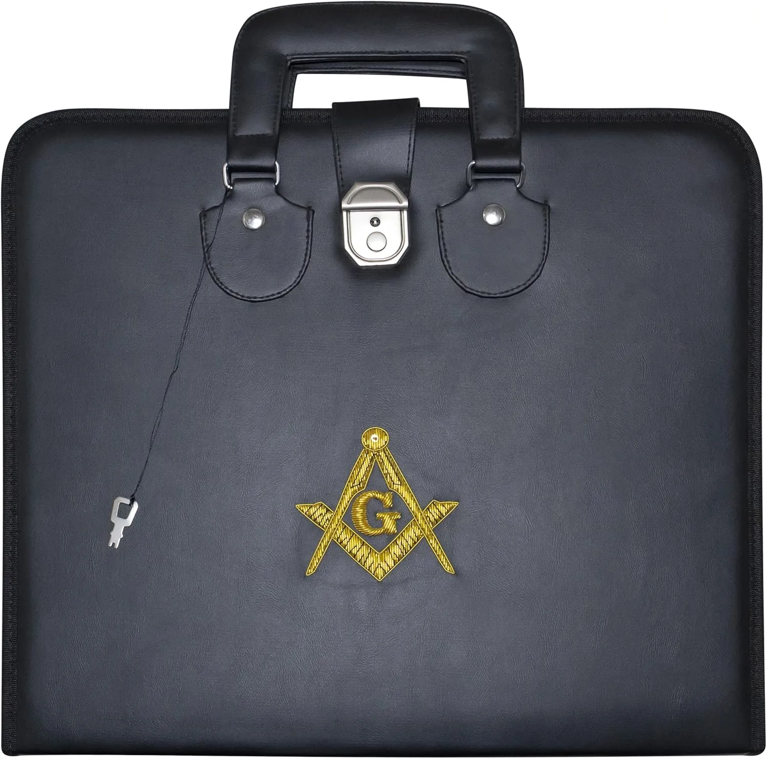 Masonic Master Mason Apron Case Black Imitation Leather, Hand Embroidered Emblem | Art Portfolio Carrying Bag