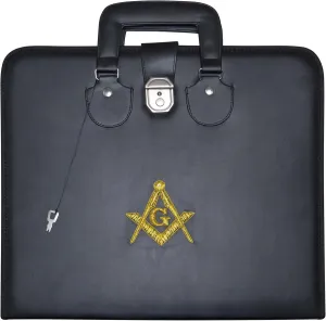 Masonic Master Mason Apron Case Black Imitation Leather, Hand Embroidered Emblem | Art Portfolio Carrying Bag