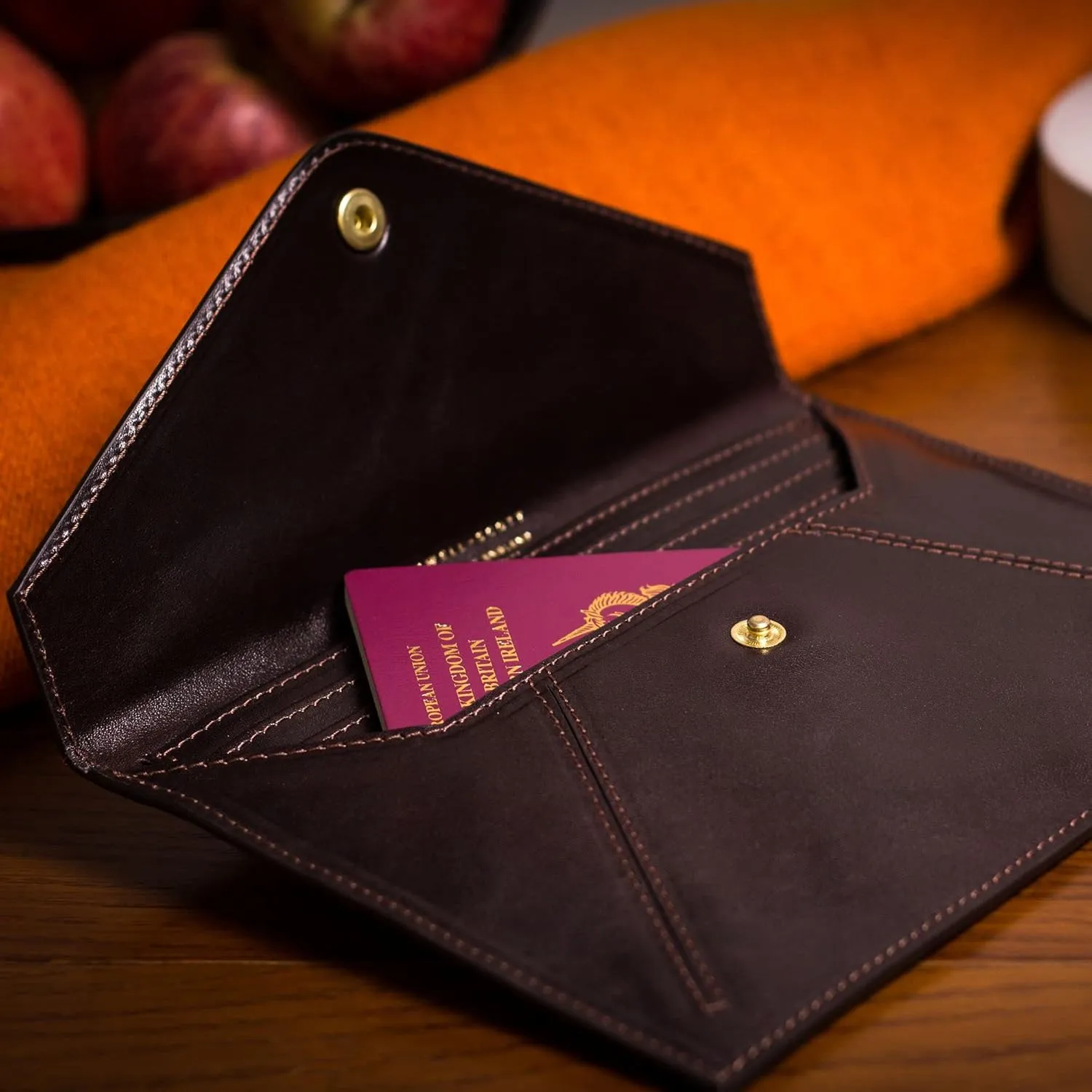 Maxwell Scott - Women's Luxury Leather Document Travel Clutch Wallet with Multiple Credit Card Slots - The Ortona Dark Brown