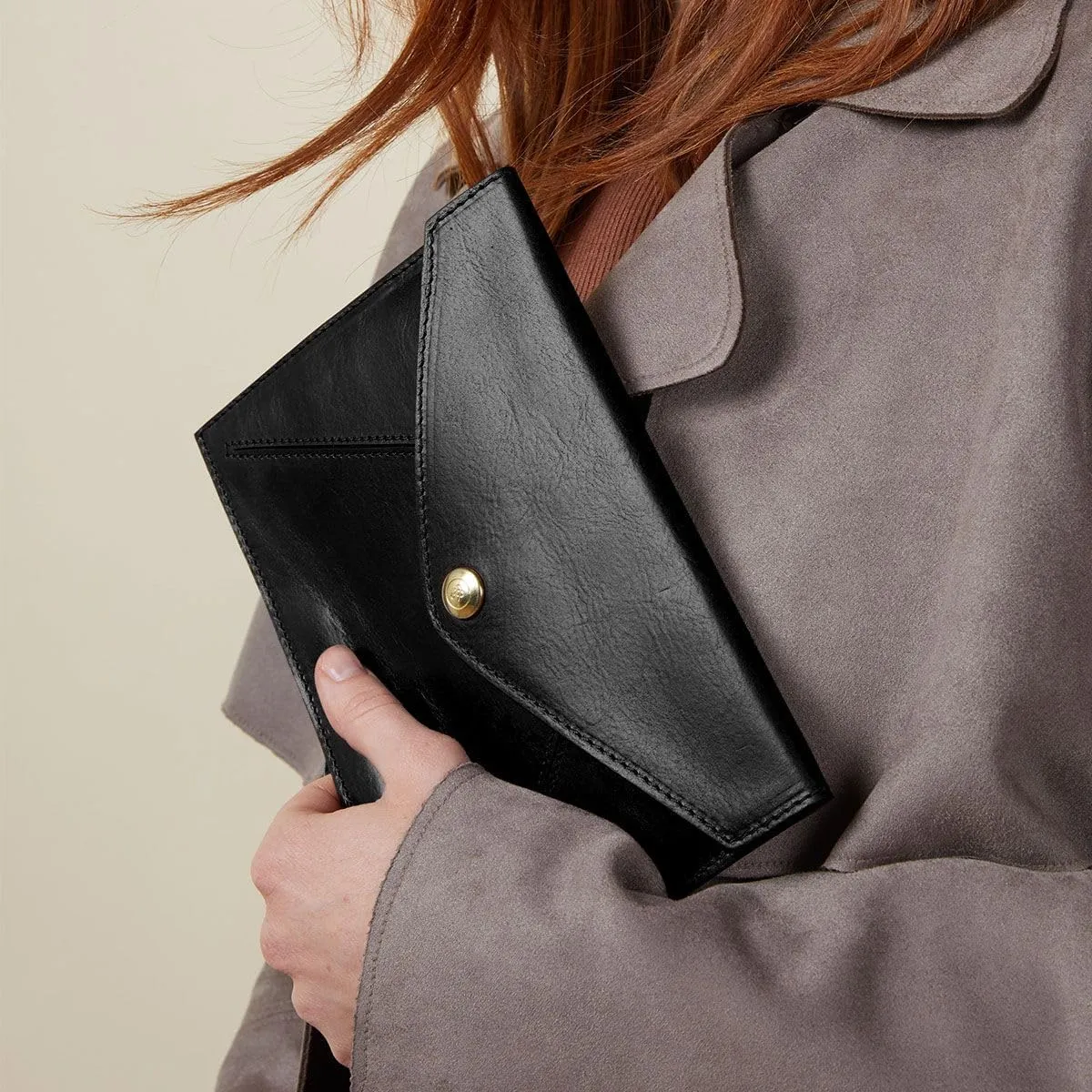 Maxwell Scott - Women's Luxury Leather Document Travel Clutch Wallet with Multiple Credit Card Slots - The Ortona Dark Brown