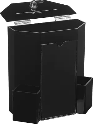 MCB Donation Collection Office Suggestion Acrylic Ballot Box 9 x 8 inch with Display area of 8 x 3.75 inch comes with 2 business card size pockets and lock with set of keys (Black)