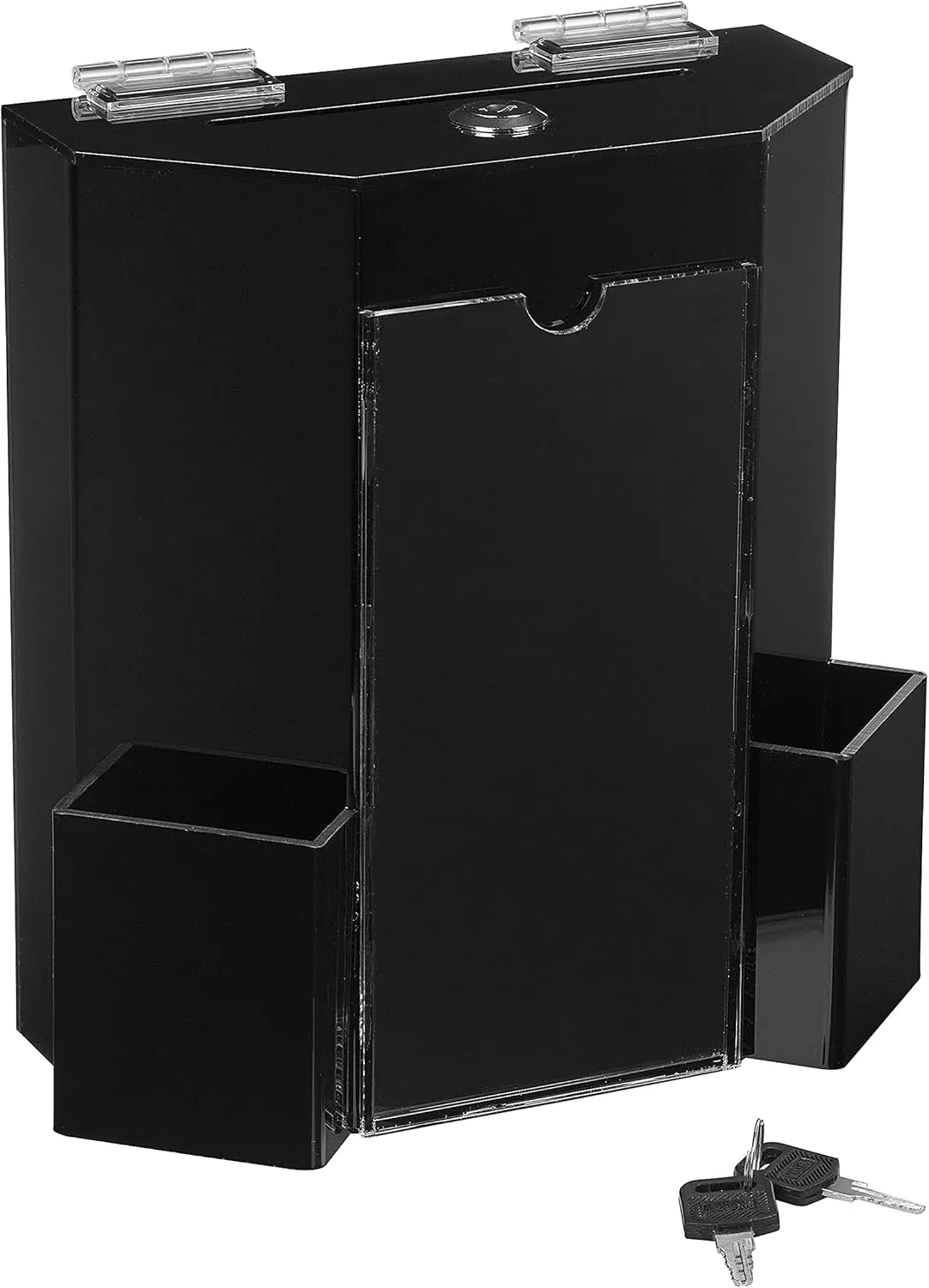 MCB Donation Collection Office Suggestion Acrylic Ballot Box 9 x 8 inch with Display area of 8 x 3.75 inch comes with 2 business card size pockets and lock with set of keys (Black)