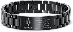 MEALGUET Graduation Gifts for him,Customizable Graduation Bracelet, Inspirational College Graduate Class Of 2025 Gift, Stainless Steel Handsome Link Bracelets for College Graduates