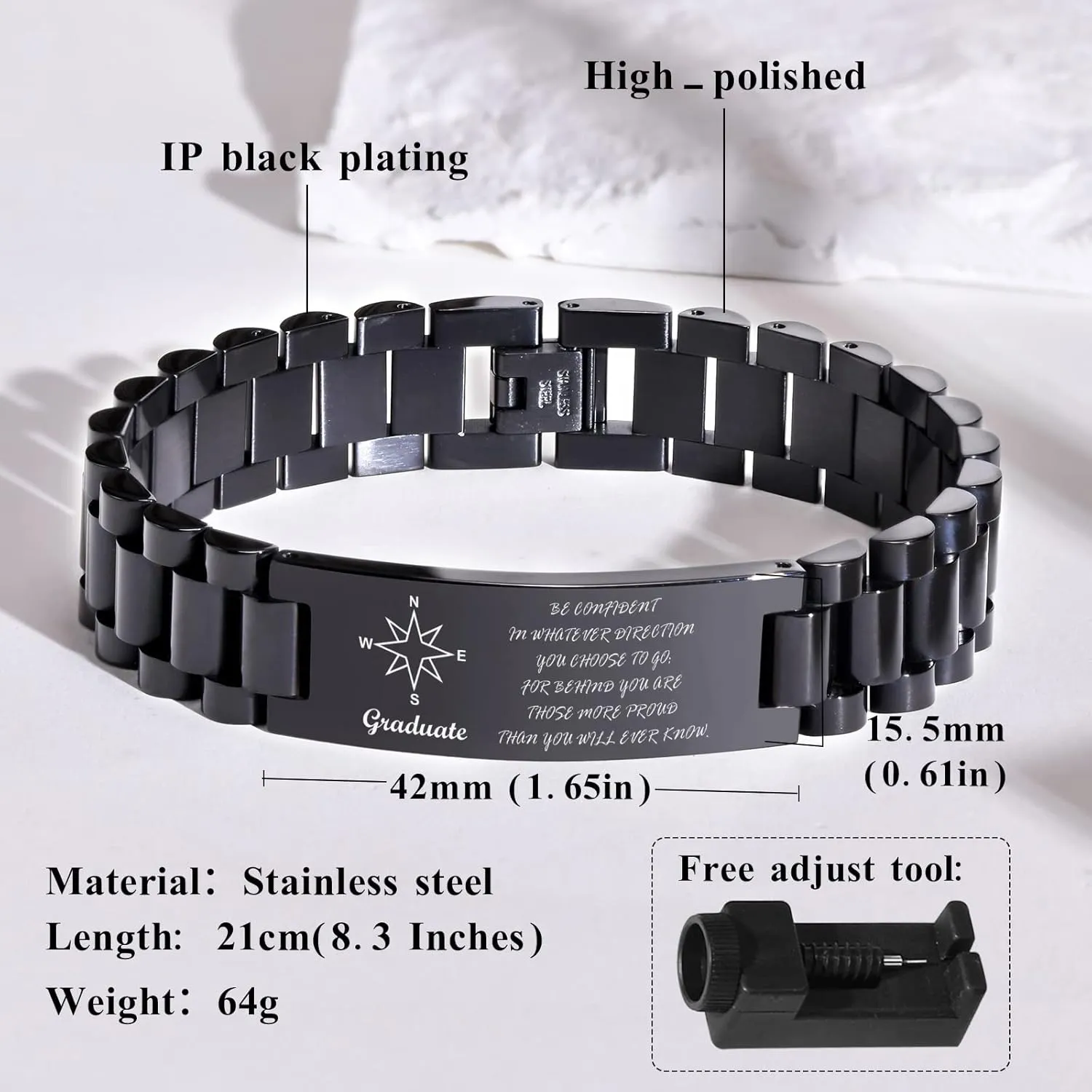 MEALGUET Graduation Gifts for him,Customizable Graduation Bracelet, Inspirational College Graduate Class Of 2025 Gift, Stainless Steel Handsome Link Bracelets for College Graduates