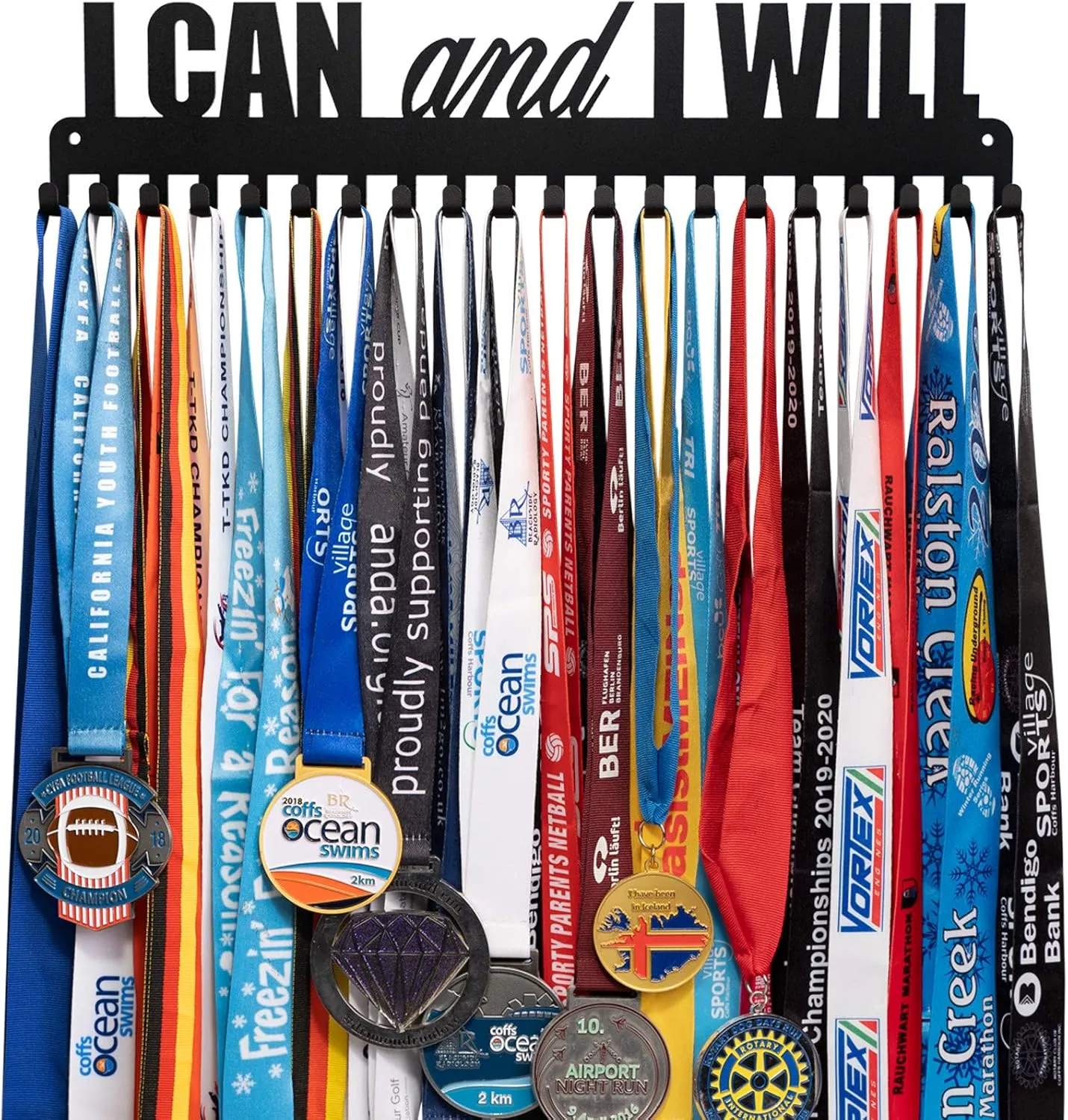 Medal Hanger Display - Personalized Medal Wall Hanger for Sport Race Runner Sturdy Black Steel Metal Over 60 Medals Easy to Install