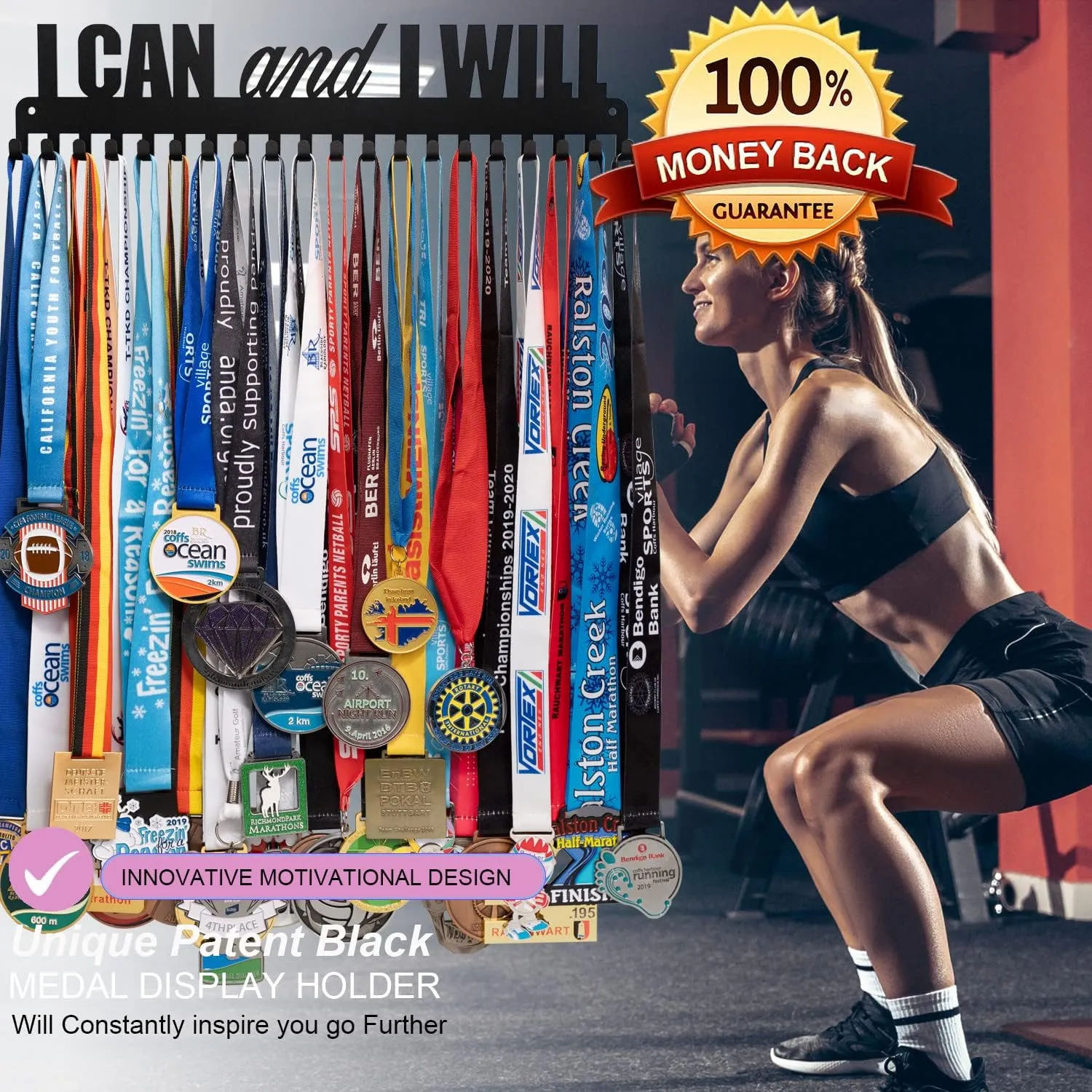 Medal Hanger Display - Personalized Medal Wall Hanger for Sport Race Runner Sturdy Black Steel Metal Over 60 Medals Easy to Install