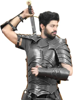Medieval Dragon Scale Armor Set for LARP and Cosplay, Full Body Battle Armor with Sword Holder, Gray