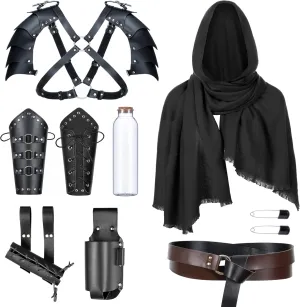 Medieval Knight Leather Belt Shawl Men Renaissance Half Shoulder Cape Scarf Buckle Bracers Retro Magic Cork Potion Bottle Sword Frog Accessories(Type8)
