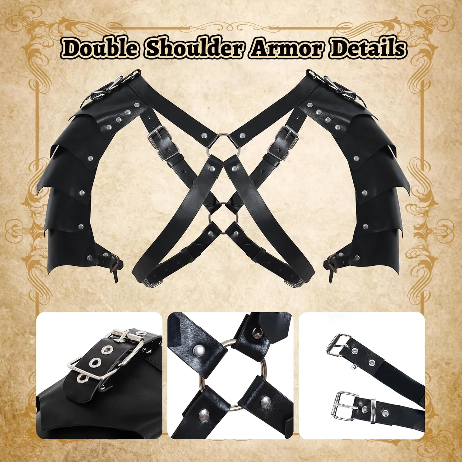 Medieval Knight Mens Leather Belt Shoulder Renaissance Viking Armor Faux Leather Arm Retro Accessories
