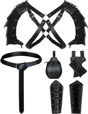 Medieval Knight Mens Leather Belt Shoulder Renaissance Viking Armor Faux Leather Arm Retro Accessories