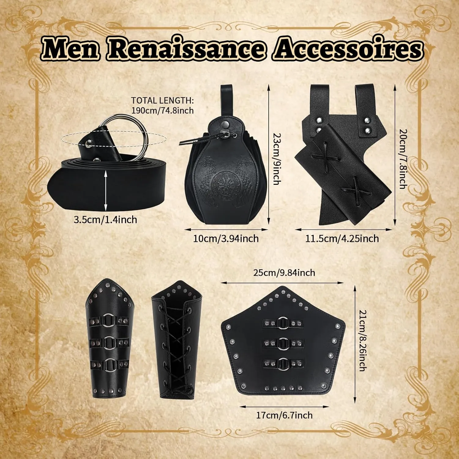 Medieval Knight Mens Leather Belt Shoulder Renaissance Viking Armor Faux Leather Arm Retro Accessories