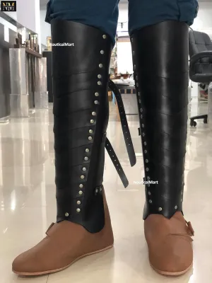 Medieval Viking Knight Leather Leg Armor Greaves Renaissance Gaiter Halloween Cosplay Costume for Men Women LARP Men's Armor