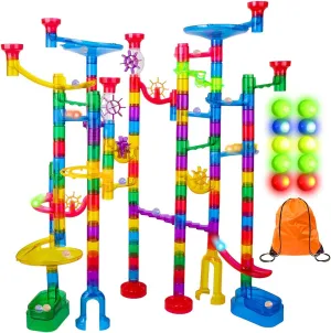 Meland Marble Run Sets for Kids - 153Pcs Marble Race Track Maze Madness Game STEM Building Tower Toy for 4 5 6   Year Old Boys Girls(113 Pcs   30 Glass   10 Led Lighted)