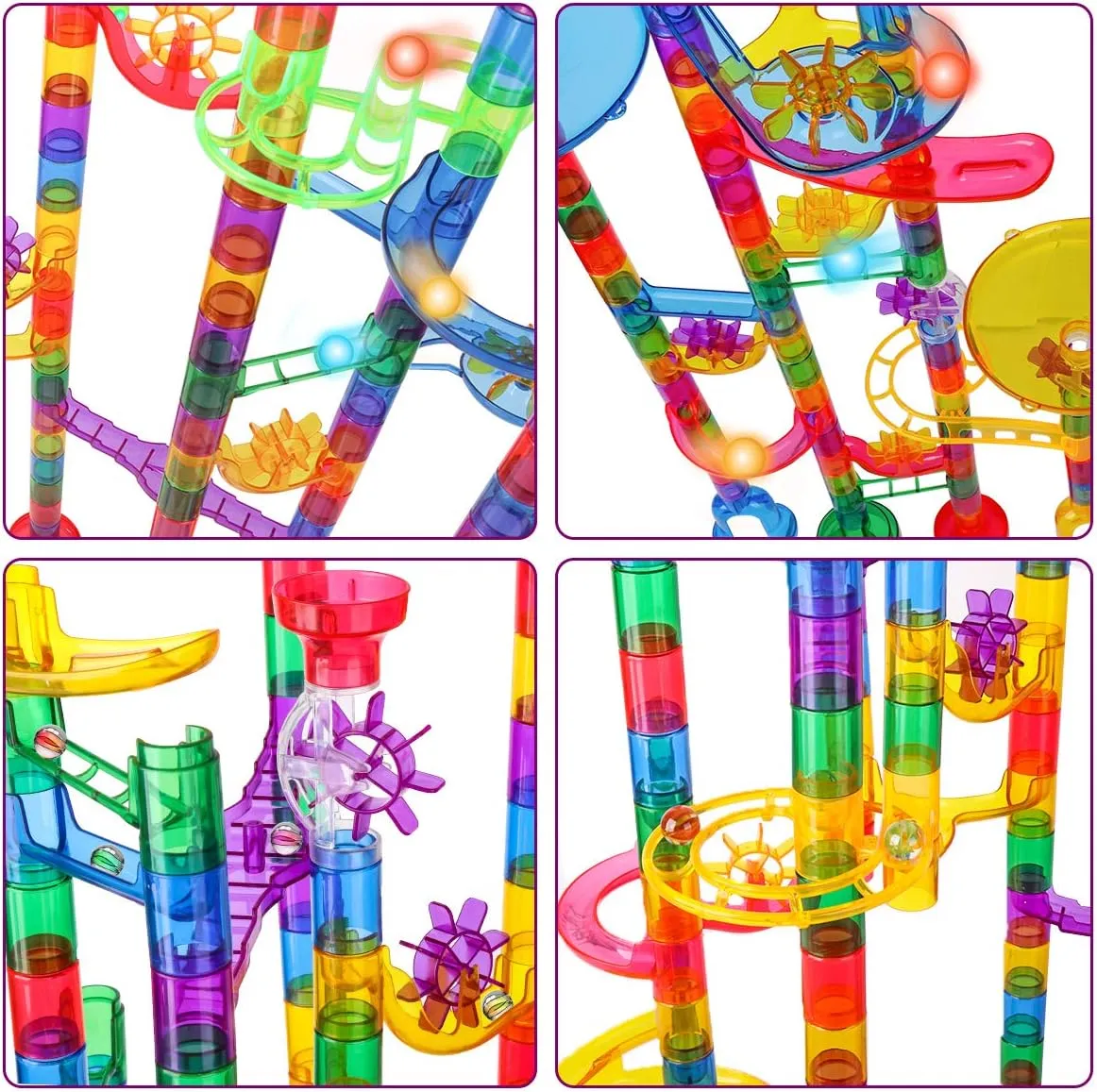 Meland Marble Run Sets for Kids - 153Pcs Marble Race Track Maze Madness Game STEM Building Tower Toy for 4 5 6   Year Old Boys Girls(113 Pcs   30 Glass   10 Led Lighted)