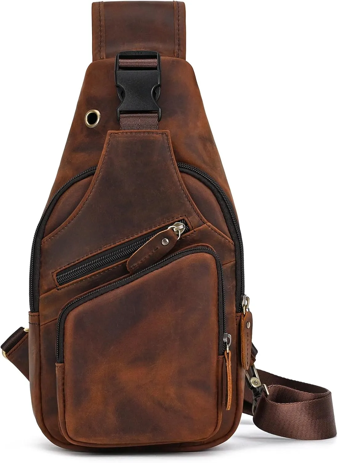 Men Leather Chest Bag Sling Bag Shoulder Bag Leather Crossbody Bag for Men