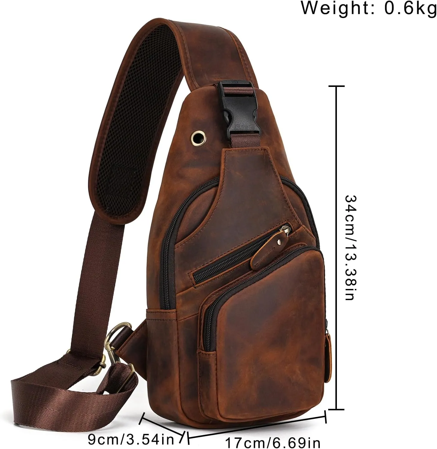 Men Leather Chest Bag Sling Bag Shoulder Bag Leather Crossbody Bag for Men