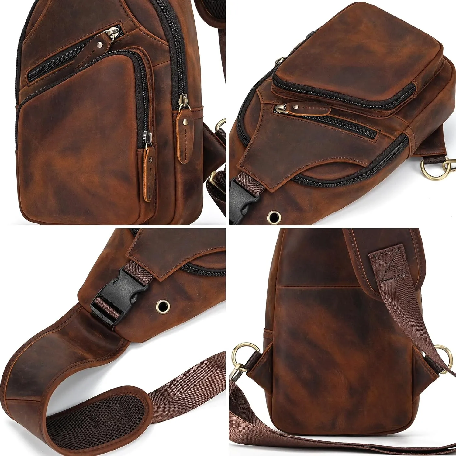 Men Leather Chest Bag Sling Bag Shoulder Bag Leather Crossbody Bag for Men