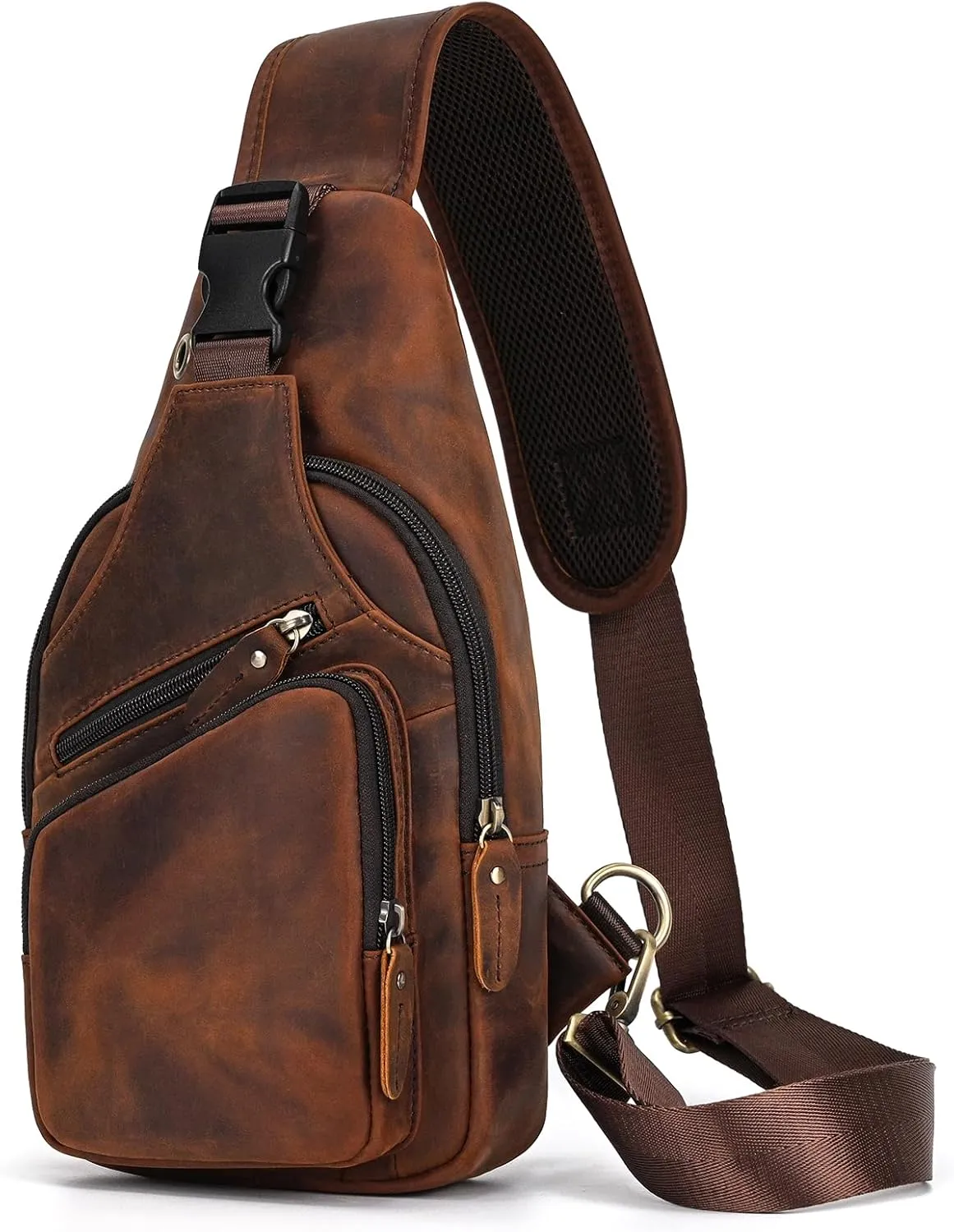 Men Leather Chest Bag Sling Bag Shoulder Bag Leather Crossbody Bag for Men